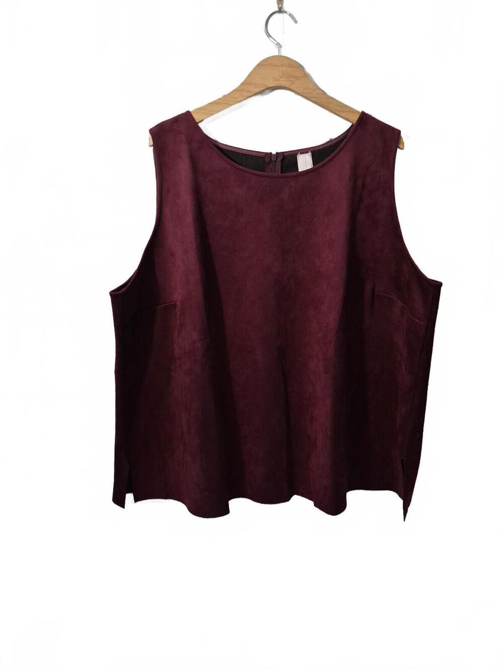 Wynne layers Burgundy Faux Suede Sleeveless Top 3x. Soft Faux Suede Top With A